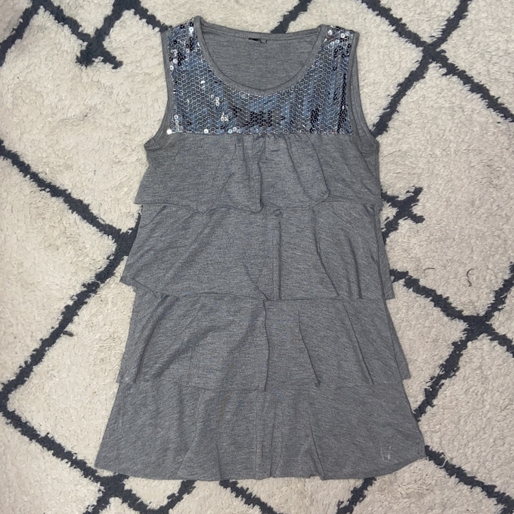 Gray Tiered Top with Sequins